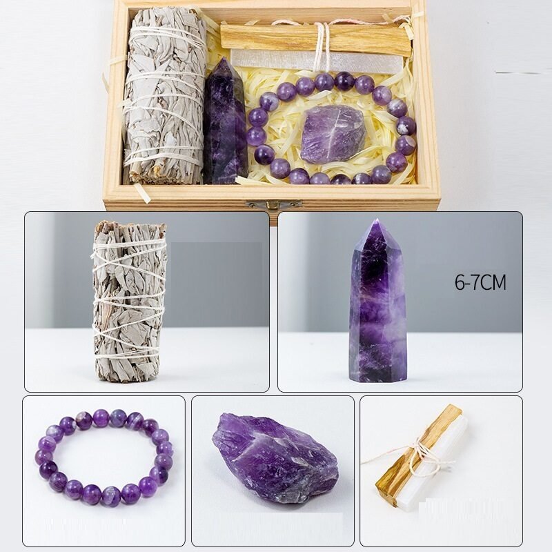 Natural Crystal Amethyst Wooden Box Set Gift - Image 5