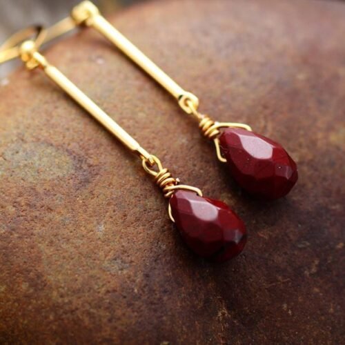 Natural Stone Drop Earrings Red Jasper - Image 4