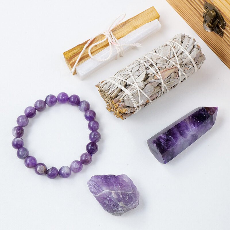 Natural Crystal Amethyst Wooden Box Set Gift - Image 4