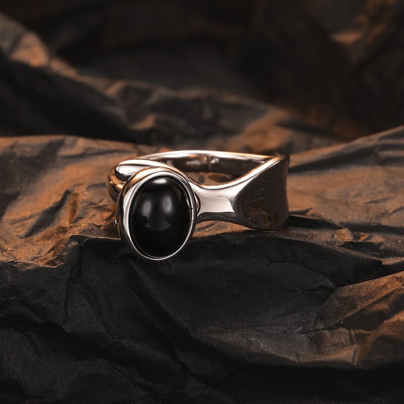 S925 Natural Black Agate Ring - Image 5