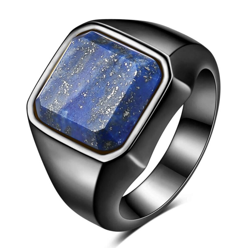 Geometric 22MM Square Lapis Stainless Steel Ring - Image 7