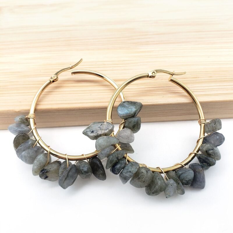 Circle Natural Crystal Stone Stainless Steel Earrings - Image 6