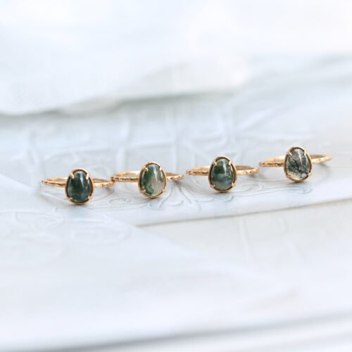 Natural Seaweed Green Agate 925 Silver Ring - Image 2
