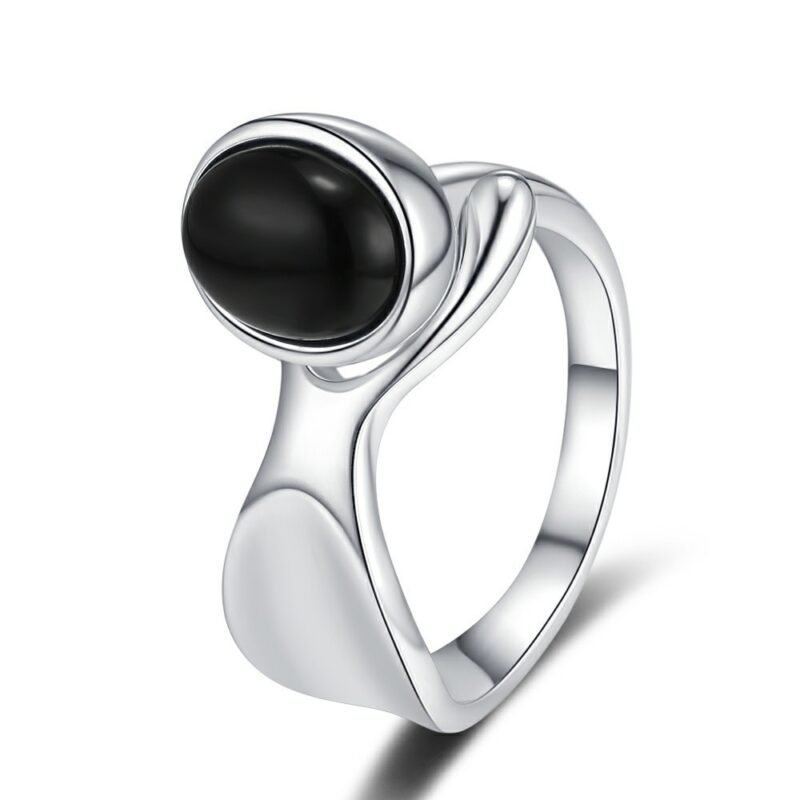 S925 Natural Black Agate Ring - Image 2