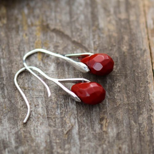 Natural Stone Drop Earrings Red Jasper 925 silver - Image 2