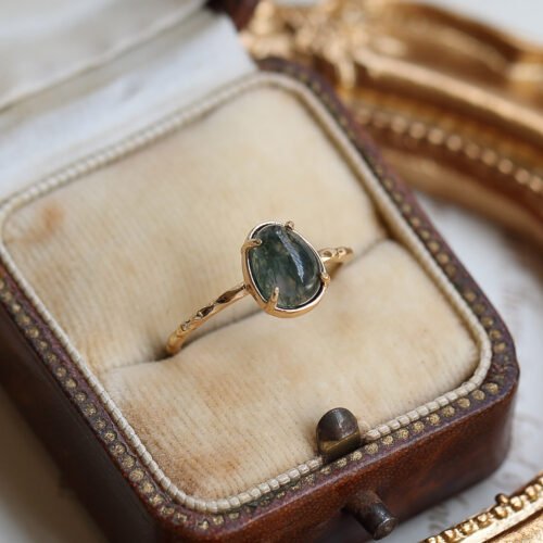 Natural Seaweed Green Agate 925 Silver Ring - Image 3