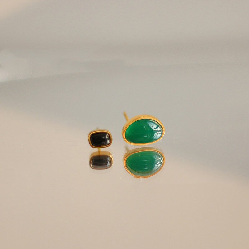 Green Black Agate Chalcedony Irregular Necklace , Earrings - Image 6