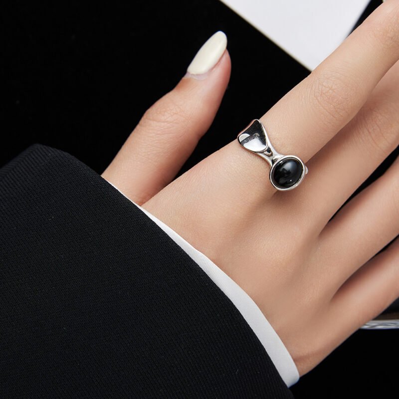 S925 Natural Black Agate Ring - Image 7