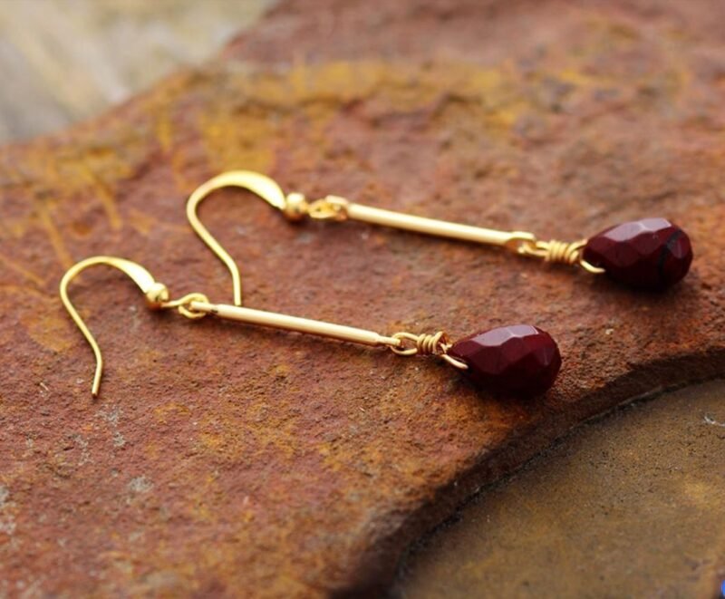 Natural Stone Drop Earrings Red Jasper