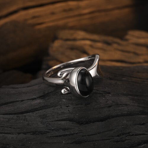 S925 Natural Black Agate Ring - Image 3
