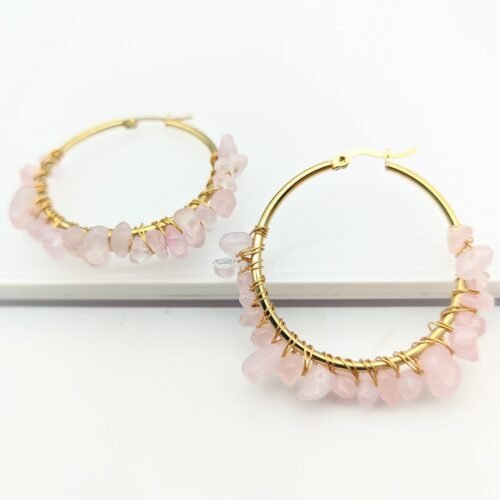 Circle Natural Crystal Stone Stainless Steel Earrings - Image 10
