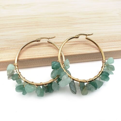 Circle Natural Crystal Stone Stainless Steel Earrings - Image 2