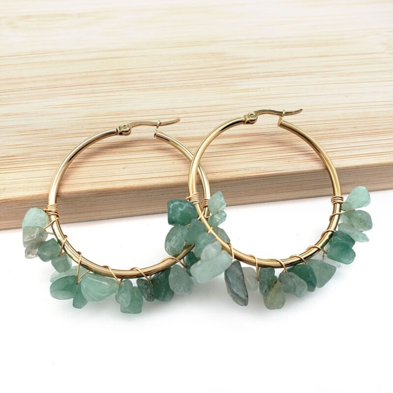 Circle Natural Crystal Stone Stainless Steel Earrings - Image 2