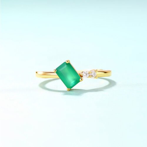 Green Agate Square Ring 9K Gold Plated - Image 2